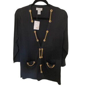 Carmen Marc Valvo Black Long Sleeve Gold Chain Detailing Sweater Varies  NWT
